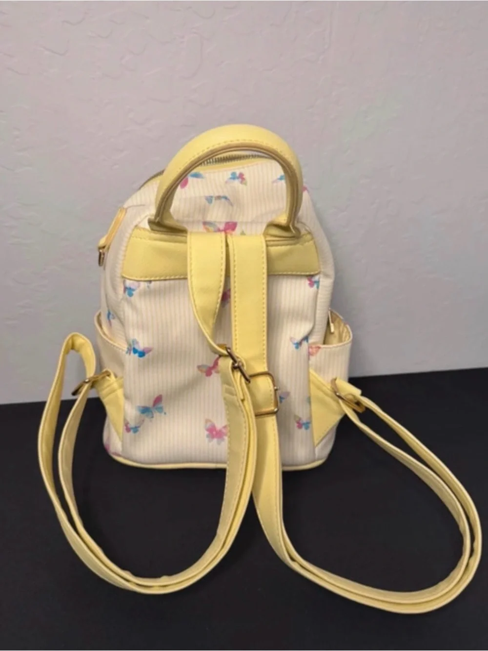 Like Dreams LD Women's Mini Backpack Yellow Butterfly PVC Adjustable Strap